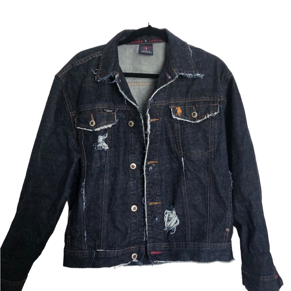 US Polo Assn distressed denim jacket Large